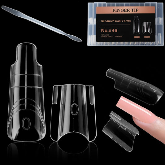 C12rtive Sandwich Nails Dual Forms,280Pcs Reusable Nail Extension Forms with Silicone Polygel Stick,Easy Demolding & Intuitive Operation for DIY & Professional Use