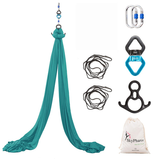SKYPHAROS 11 Yards Aerial Silks Yoga Swing Set - Aerial Yoga Hammock Kit Anti-Gravity Flying for Fitness, Low/Non Stretch Nylon Tricot Fabric Hardware Included for Dance