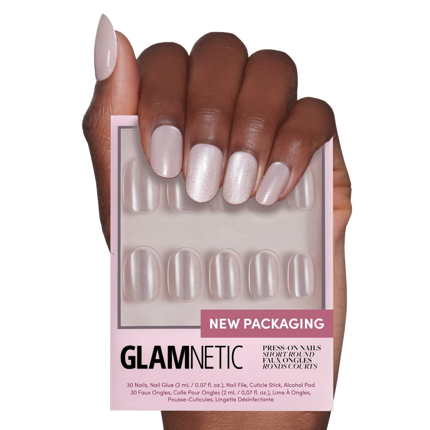 Glamnetic Press-On Nails & Adhesive Nail Tabs - Pure Intentions | Glossy, Iridescent Short Round Nails | 12 Sizes - 30 Nail Kit with Adhesive Tabs