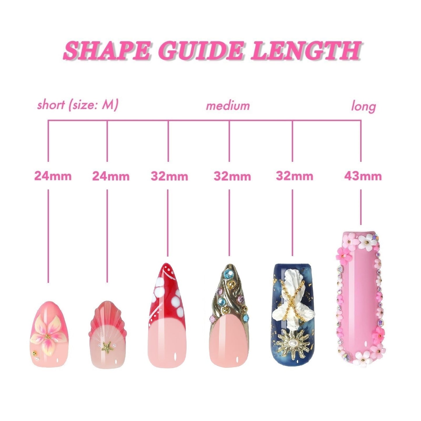 Appife Acrylic y2k Sweet Pink Press On Nails with Red French Tips, Handmade 3D Flower Tropical Shell Almond Fake Nails with Starfish Charms & Floral Art, Beach Vacation Nail Tips