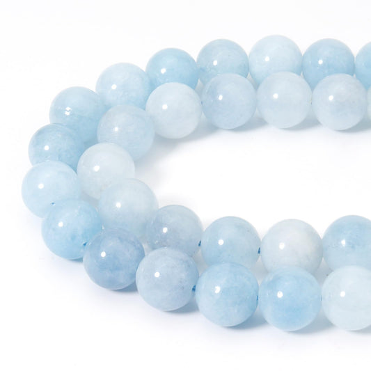 Siomia 60pcs 6mm Natural Blue Aquamarine Gemstone Beads Energy Healing Crystal Round Loose Stone Beads for Jewelry Making, DIY Bracelets Necklaces
