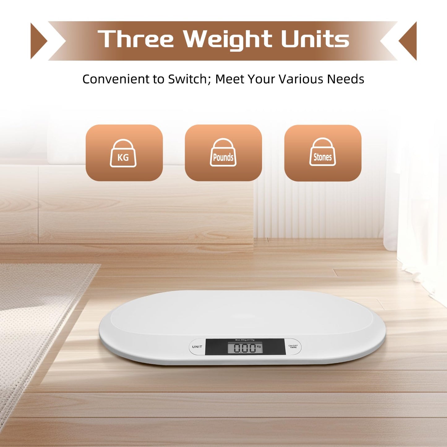 Digital Baby Scale, Infant Weighing Scale for Toddlers, Multifunctional Newborn Baby Scale with Hold Function, Pet Scale for Cats and Dogs, Up to 44lbs