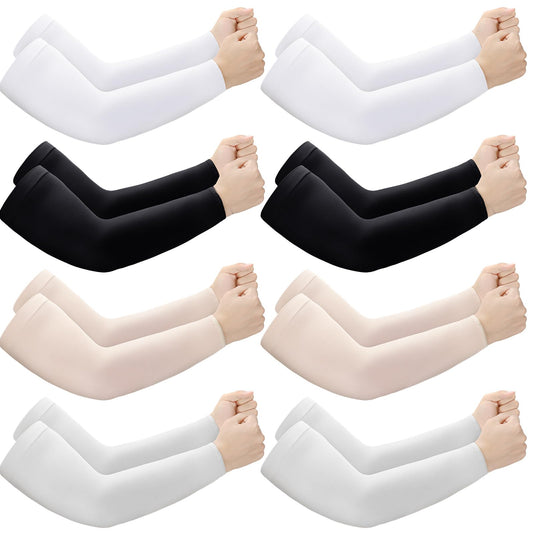 Janmercy 8 Pairs Elderly Skin Thin Protector Sleeves Bruise Abrasions Protective Arm Sleeve(White, Beige, Black, Gray)