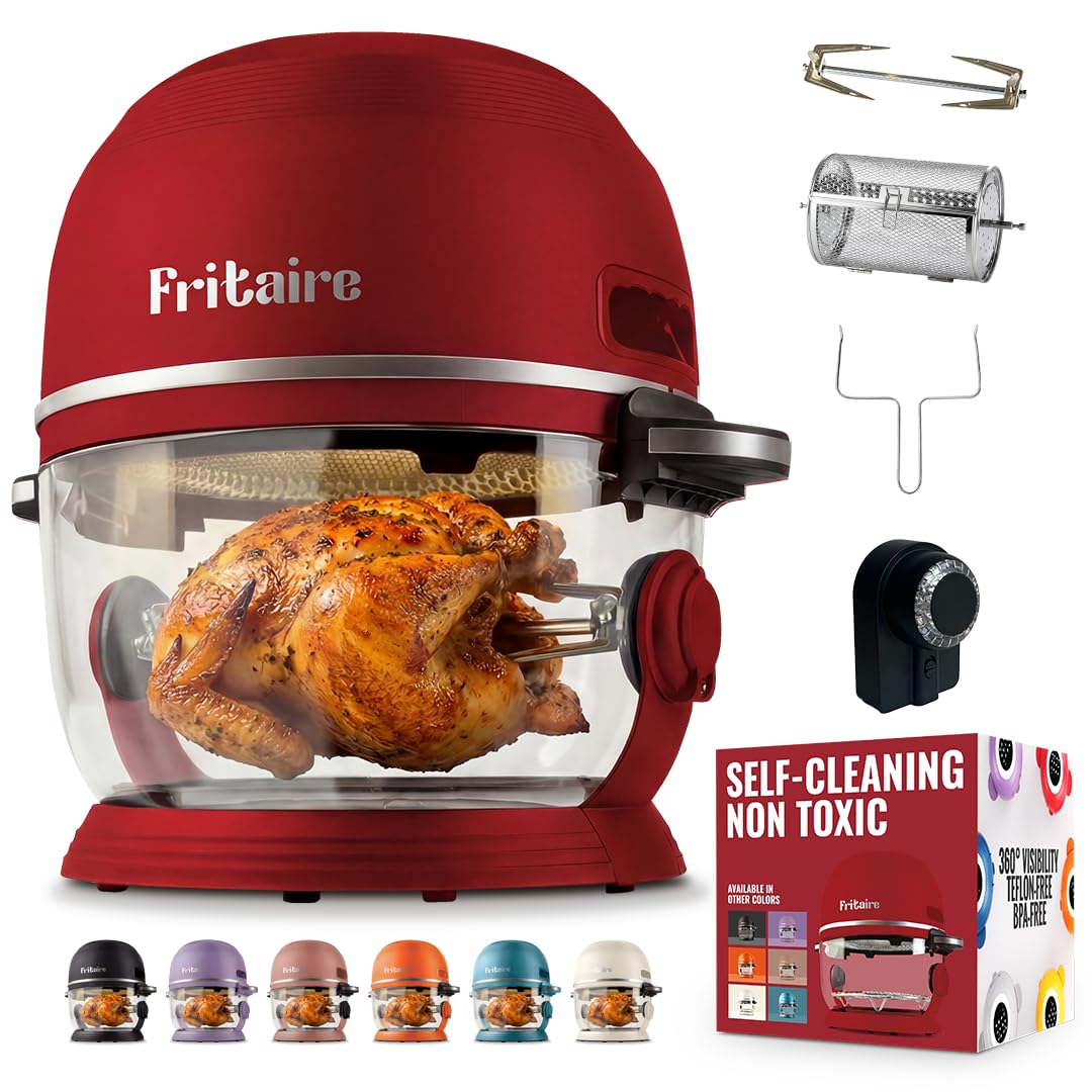 Non Toxic Air Fryer™ Pro | 9-in-1 Glass Air Fryer | Self-Cleaning | 5 Quart | Rotisserie and Tumbler | 400F Vortex For Even Cooking, BPA-Free Teflon Free, Recrisp, Roast, Bake, Cherry