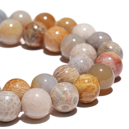 10mm Natural Coral Jade Chrysanthemum Gemstone Beads Polished Round Smooth Stone Beads for Bracelets Jewelry Making 15inch Loose Beads