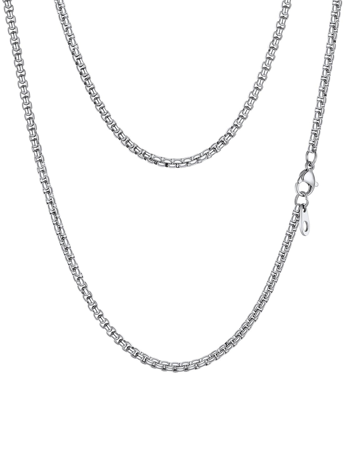 PROSTEEL Mens Chain Necklace, Squre Rolo Link Chains Stainless Steel Necklace 2mm Waterproof & Strong Lobster Clasp Men and Women Jewelry with Gift Box 30in