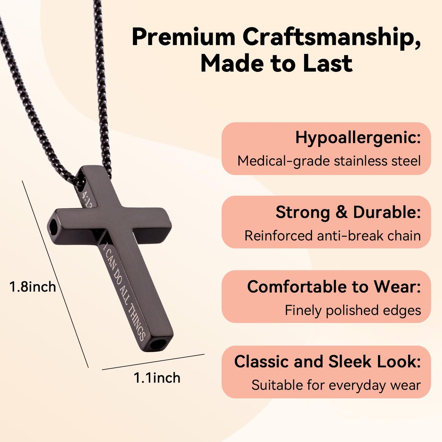 FUNPAR Cross Breathing Necklace for Anxiety Relief and Relaxation, Breathlink Design Quit Smoking Aid, Stainless Steel Mindfulness Tool to Calm, Stylish Wellness Gift for Adults(Black 41:10)