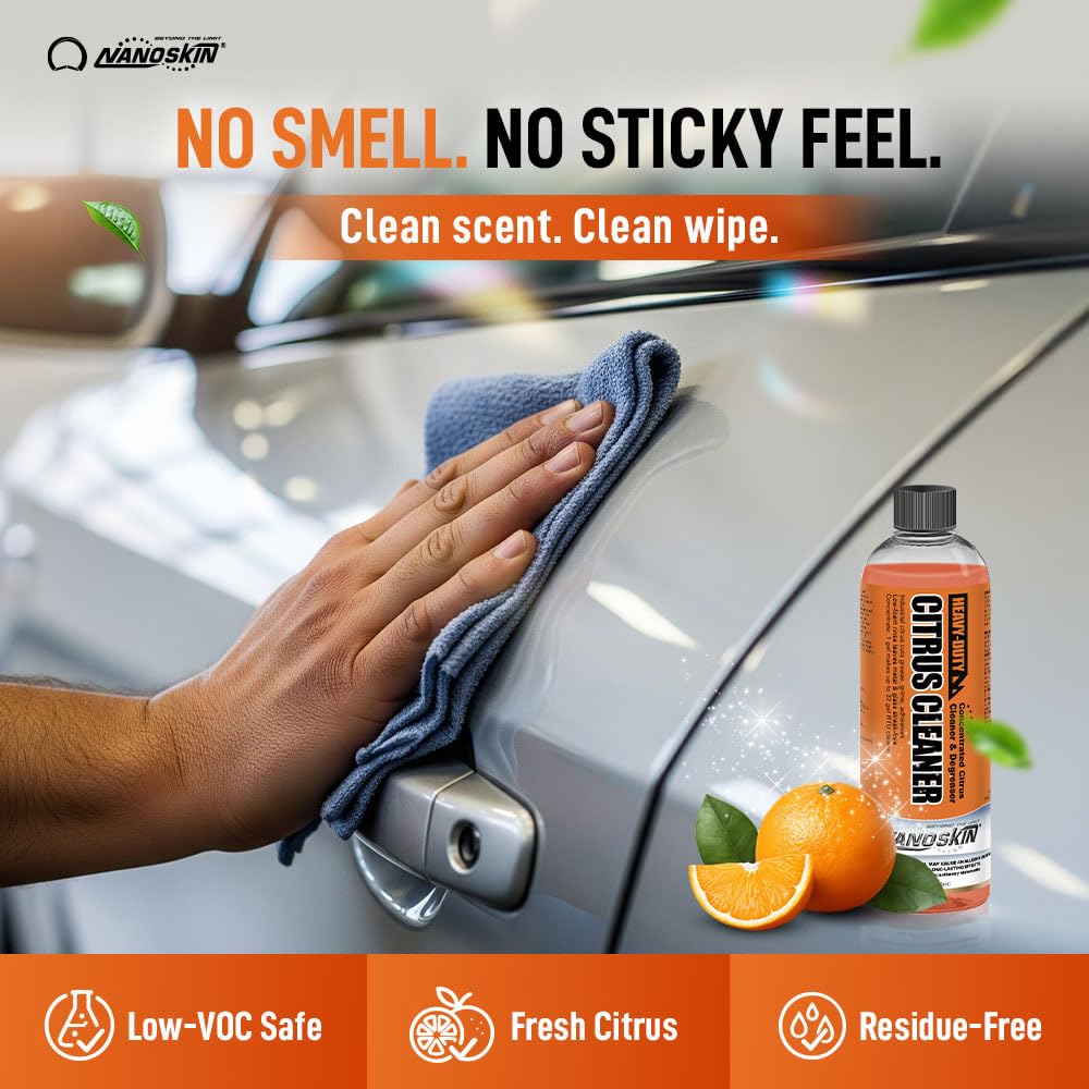 Nanoskin Heavy-Duty Citrus Cleaner & Degreaser Concentrate 5 Gallon, Low-Foam Solvent, Dilutes up to 1:32, Cuts Grease Tar Adhesives, Safe on Metal Concrete Engines, For Auto Detailing, Shop & Home