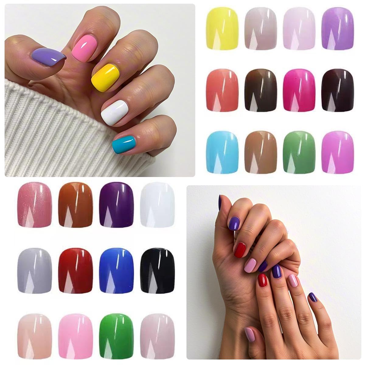 576pcs Square Press on Nails Medium, Mixed Colors Press on Nails Full Cover Glossy Acrylic Glue on Nails for Women Girls Nails Design