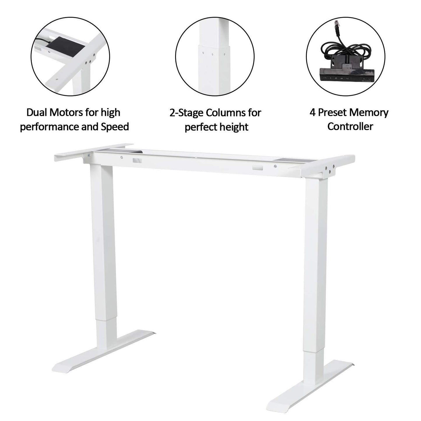 wonline Electric Stand Up Desk Frame Dual Motor Standing Desk Base Height Adjustable Workstation Base with 4 Programmable Memory Controller Steel Legs for Home Office (Frame Only)