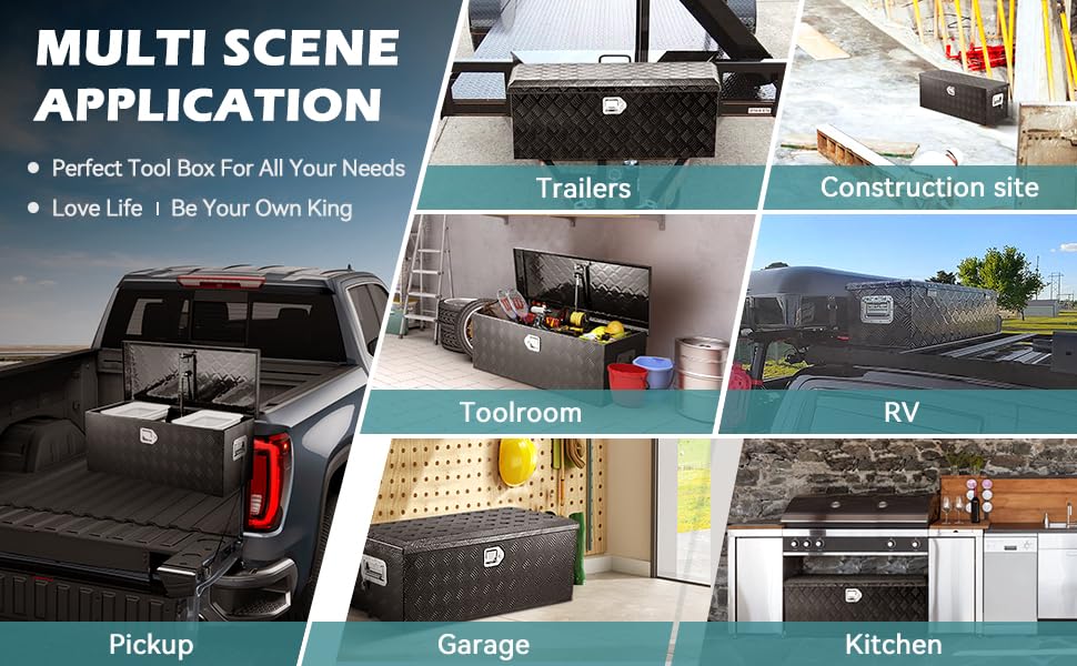 KING CHAO FOO 36" Lx15 Wx15 H Aluminum Tool Box, Heavy Duty Truck Bed Toolboxes with 2 PCS Keys, Upgraded Widest Tool Box Used for Truck Bed Storage,Trailers,Pickup,RV, All-Weather Use