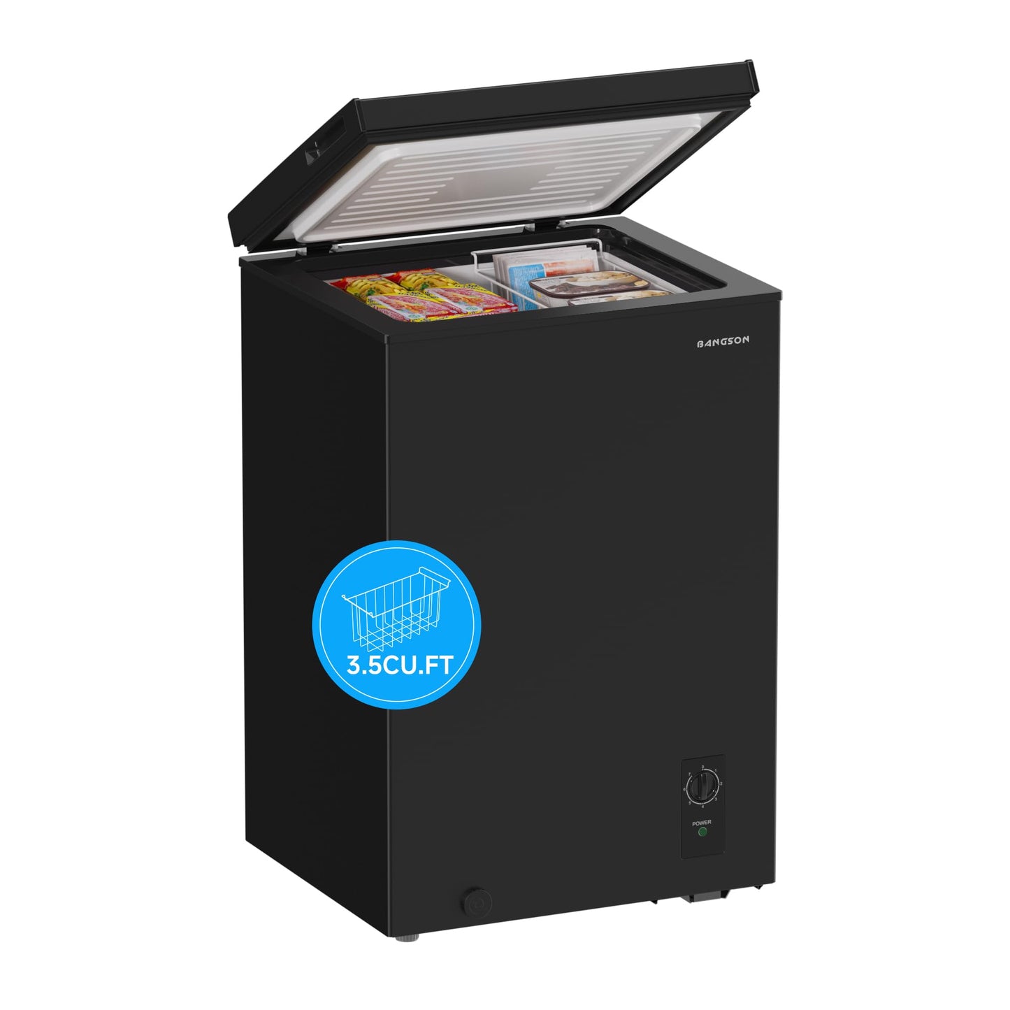 BANGSON 3.5 Cu.Ft Chest Freezer, Compact Deep Freezer with Removable Basket, Adjustable Thermostat, Energy-Saving, Quiet Mini Freezer for Home/Dorm/Apartment/Garage,Black