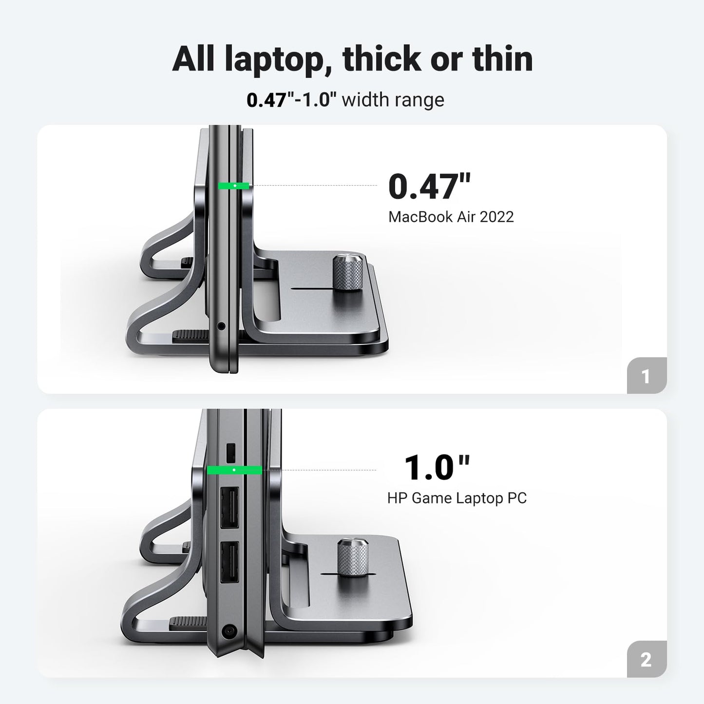 UGREEN Vertical Laptop Stand Holder for Desk Compatible with MacBook Pro, MacBook Air Stand Vertical Aluminum Adjustable for Up to 17.3 Inch Gaming Laptop, Gray
