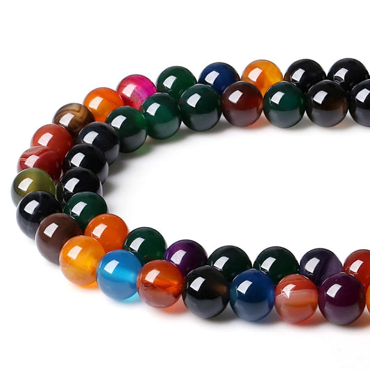 LAIDANLA Colorful Agate 6mm Natural Stone Beads Round Loose Gemstone Stone Beads for DIY Bracelet Necklace Earrings Jewelry Making Polishing Genuine Real Beading Crystal 96PCS 2 Strand 32"
