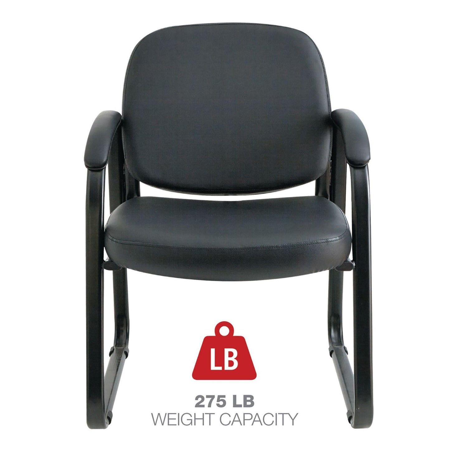 Alera Genaro Series Faux Leather Half-Back sled Base Guest Chair, 25" x 24.80" x 33.66", Black seat, Black Back, Black Base