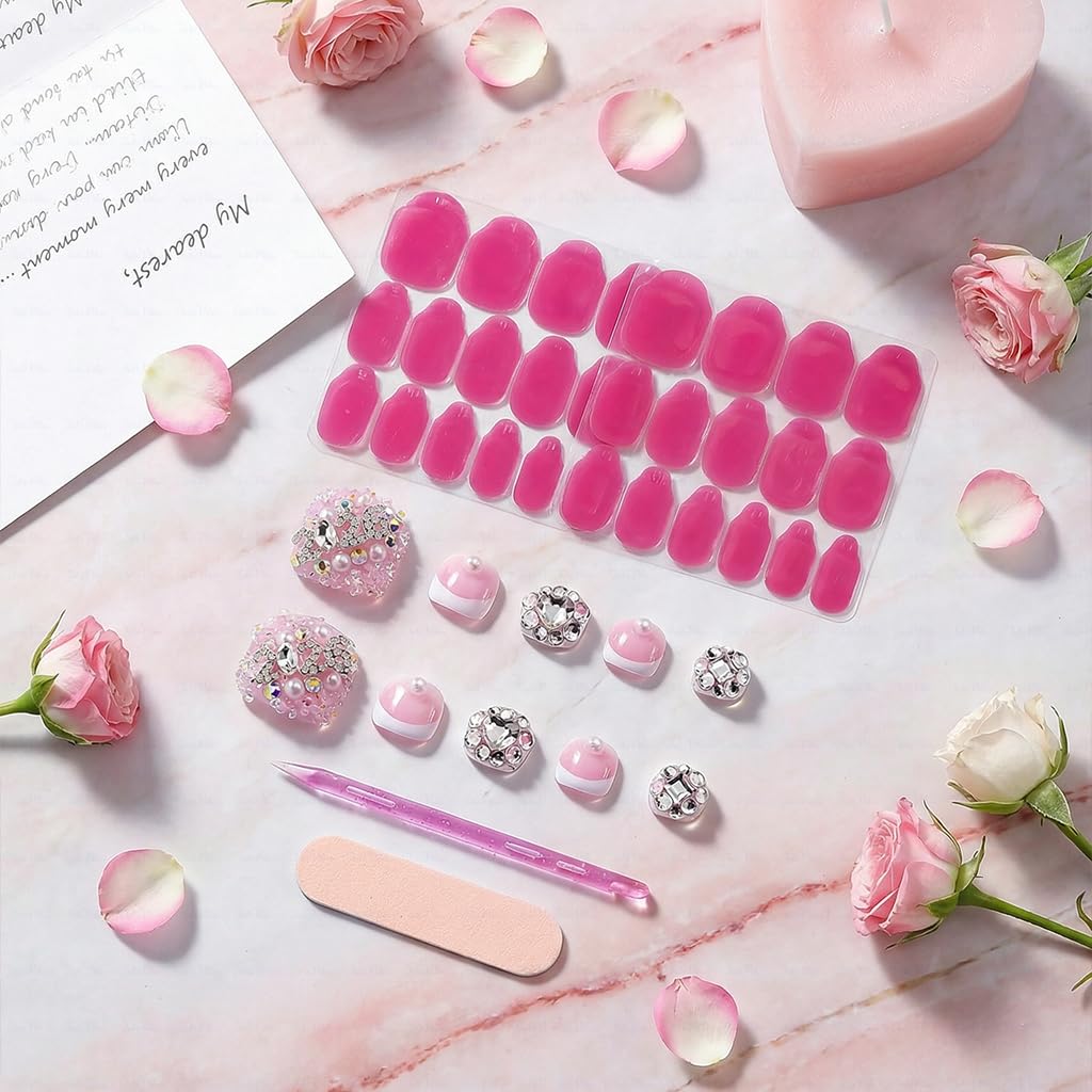 IntoVibes 10 Pieces Handmade Luxury Press On Toenails With Bling Rhinestones And 2026 3D Decoration, Full Cover, Press On Nails Stick On Toe Nails For Women Manicure, Acrylic Fake Toe Nails(M)