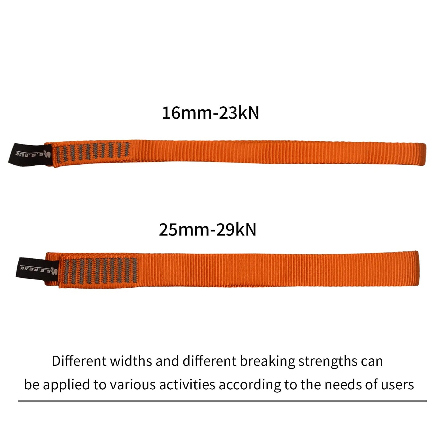 S.E.PEAK 16mm Nylon Straps, 23KN/5171 lbs, EN566 Rock Tubular Webbing for Tree Work, Positioning, Rigging, Ziplining, Anchoring,Hanging, Stretching, 1pc,24inch,Orange