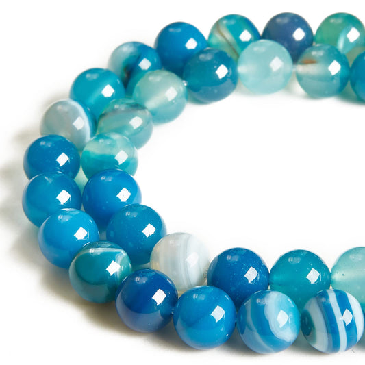 60pcs 6mm Blue Stripe Agate Beads Natural Gemstone Beads Round Loose Beads for Jewelry Making