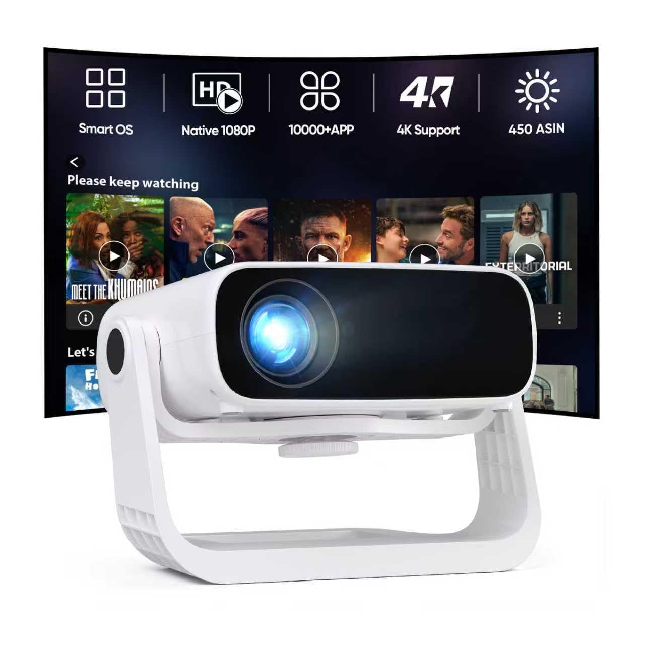 Wielio Smart Projector with WiFi 6 and Bluetooth Built-in Apps - 4K Support Portable Bedroom Mini Projector Native 1080P , 2025 New Auto Keystone & Zoom Home Theater Cinema Movie Proyector, 120° Stand