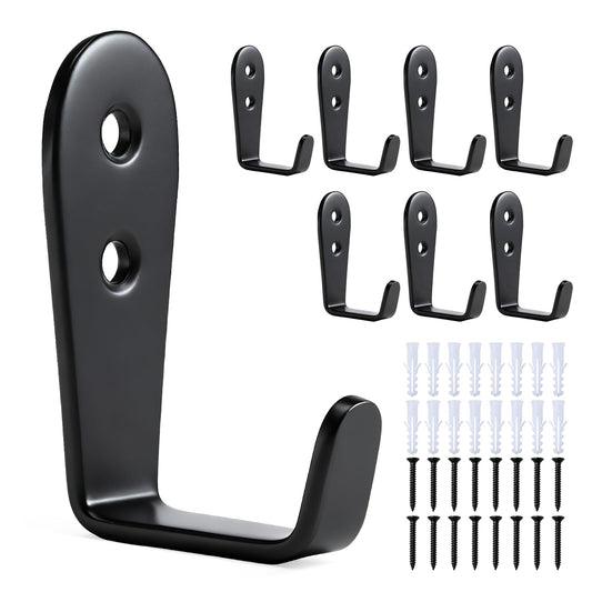 IBERDE Stainless Steel Hooks for Hanging, Heavy Duty Hook, Wall Hooks Key Holder Wall Mount Hanger Coat Hook Garage Storage Screw Utility Hooks, 8 Pack (Black)