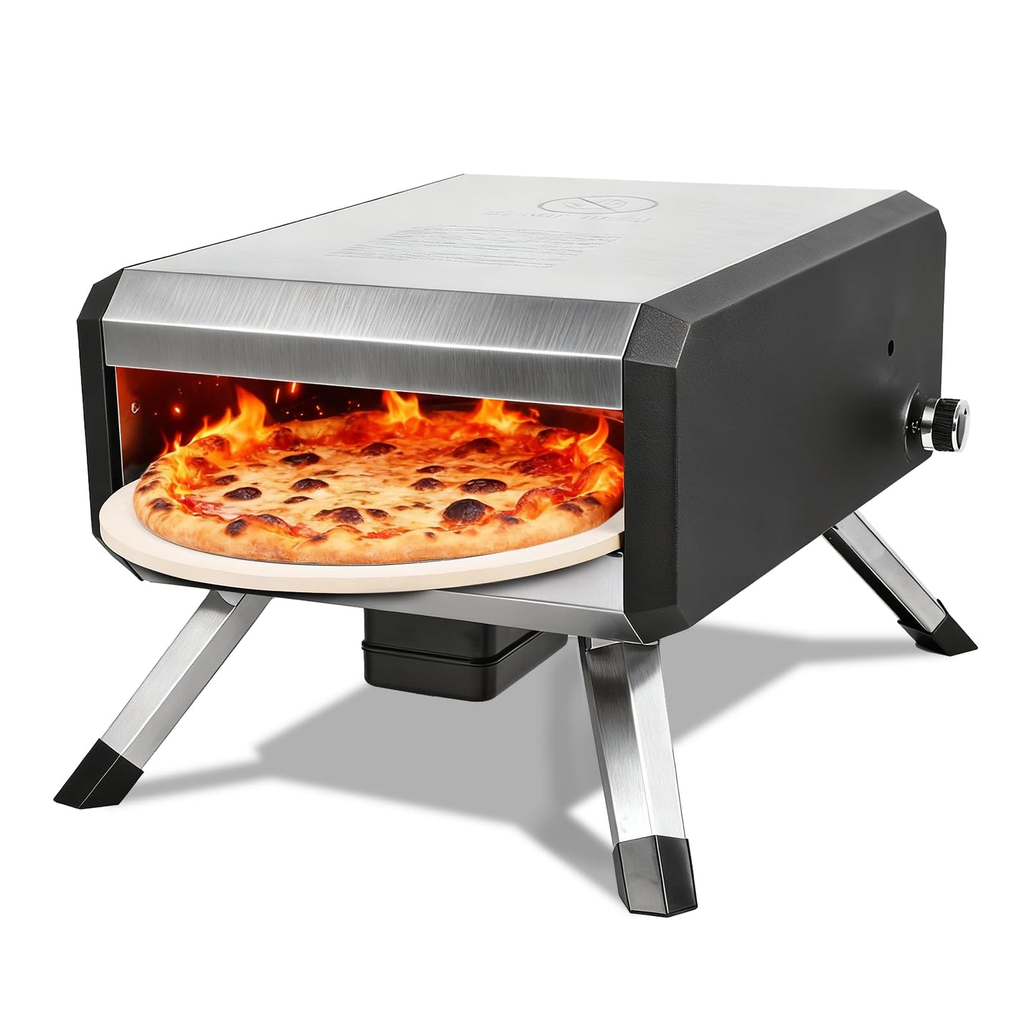 Pizza Oven, with 14" Pizza Stone and Legs,Automatic Rotation Function Outdoor Gas Pizza Ove, Carbon Steel Material,Maximum Temperature of 700°F, for Camping, Parties and Backyard Barbecues,Outdoor