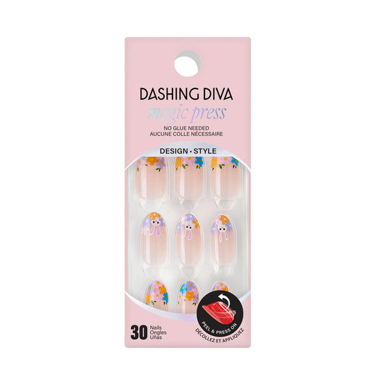 Dashing Diva Magic Press Nail Set - Hop Scotch - Medium Almond Press On Nails - Long Lasting Gel - Lasts Up to 10 Days - Gel Set - 4-Piece Manicure Kit with 30 Nails