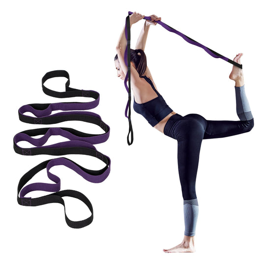 Amrules Yoga Strap for Stretching with 10 Loops Inelastic Soft Polyester Cotton Stretch Out Band for Exercise, Yoga, Pilates and Dance for Men and Women, Black