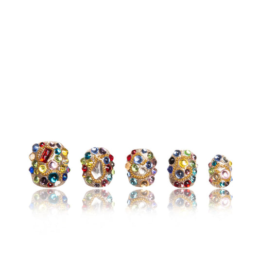 LOVFUL Press on Nails Rainbow Luxe | Handmade with Full Covered Crystals | Reusable Full Cover Nails | Square Short 0.8 in | K21(YH482)-S