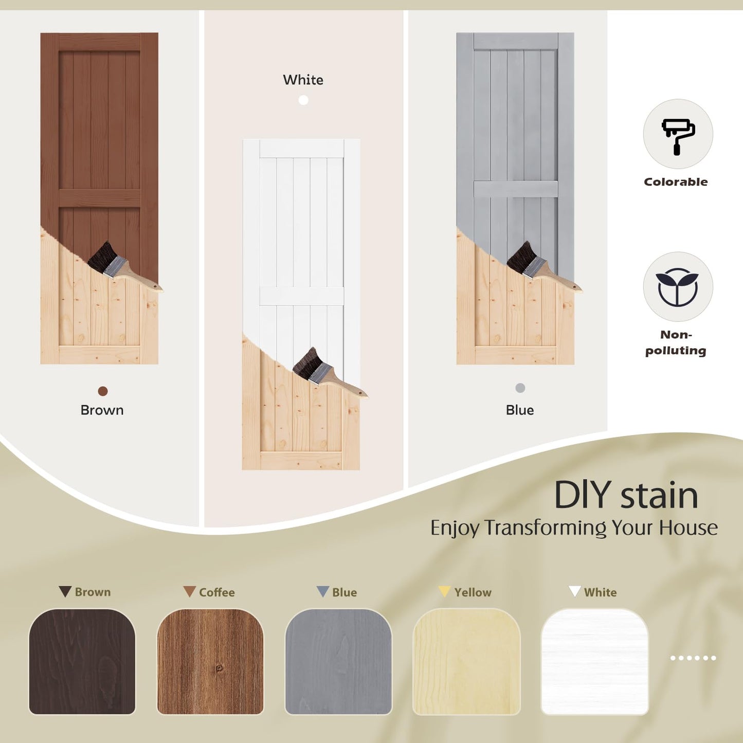 EaseLife 30in x 84in Sliding Barn Wood Door,Interior Doors,DIY Assemblely,Solid Natural Spruce Panelled Slab,Easy Install,Apply to Rooms & Storage Closet,H-Frame