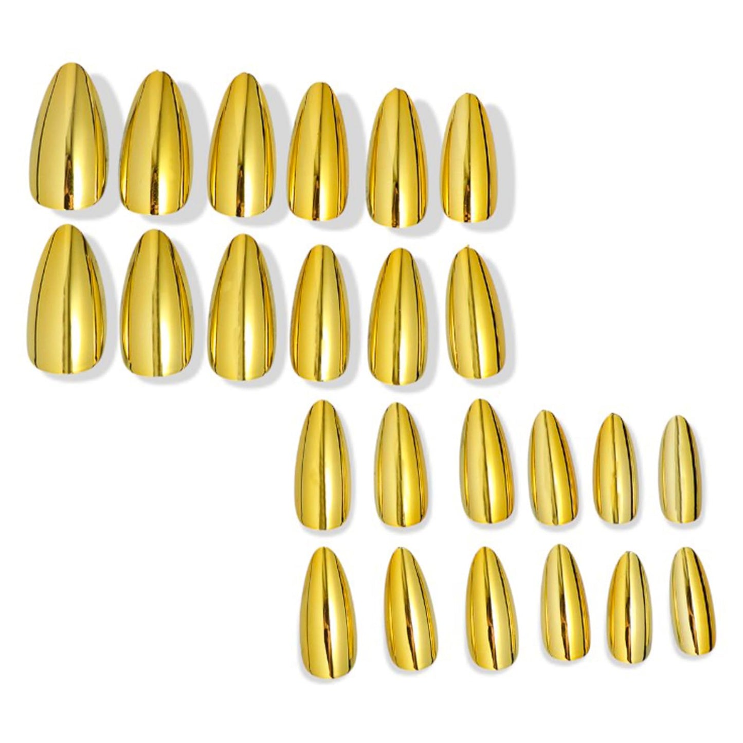 Golden Aurora Chrome Press on Nails Medium Almond Fake Nails Electroplated Chrome False Nails Yellow Luxurious Metal Mirror Acrylic Stick on for Women Girls Manicure Decoration 24Pcs