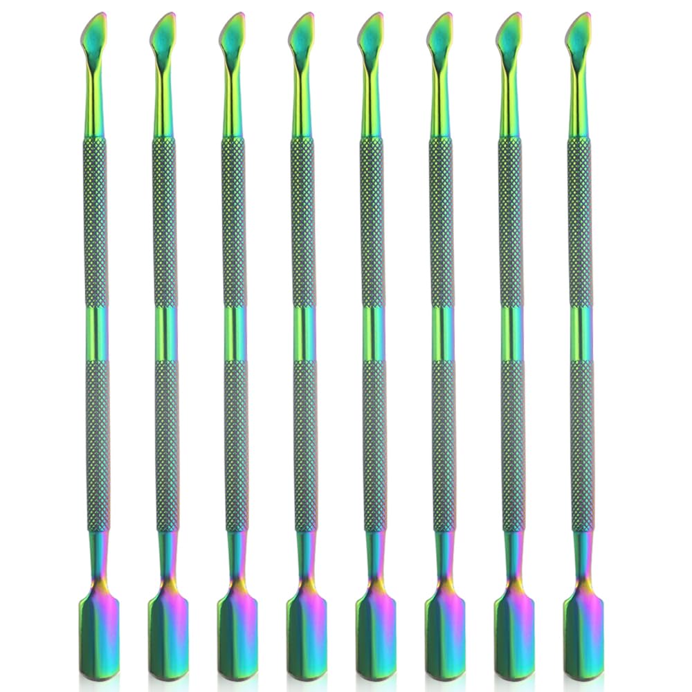 XINMEIWEN 8 Pieces Nail Cuticle Pusher Stainless Steel Nail Polish Cuticle Remover Double Ended Manicure Nail Pedicure Tool Metal Cuticle Peeler Scraper for Fingernails and Toenails (Rainbow)