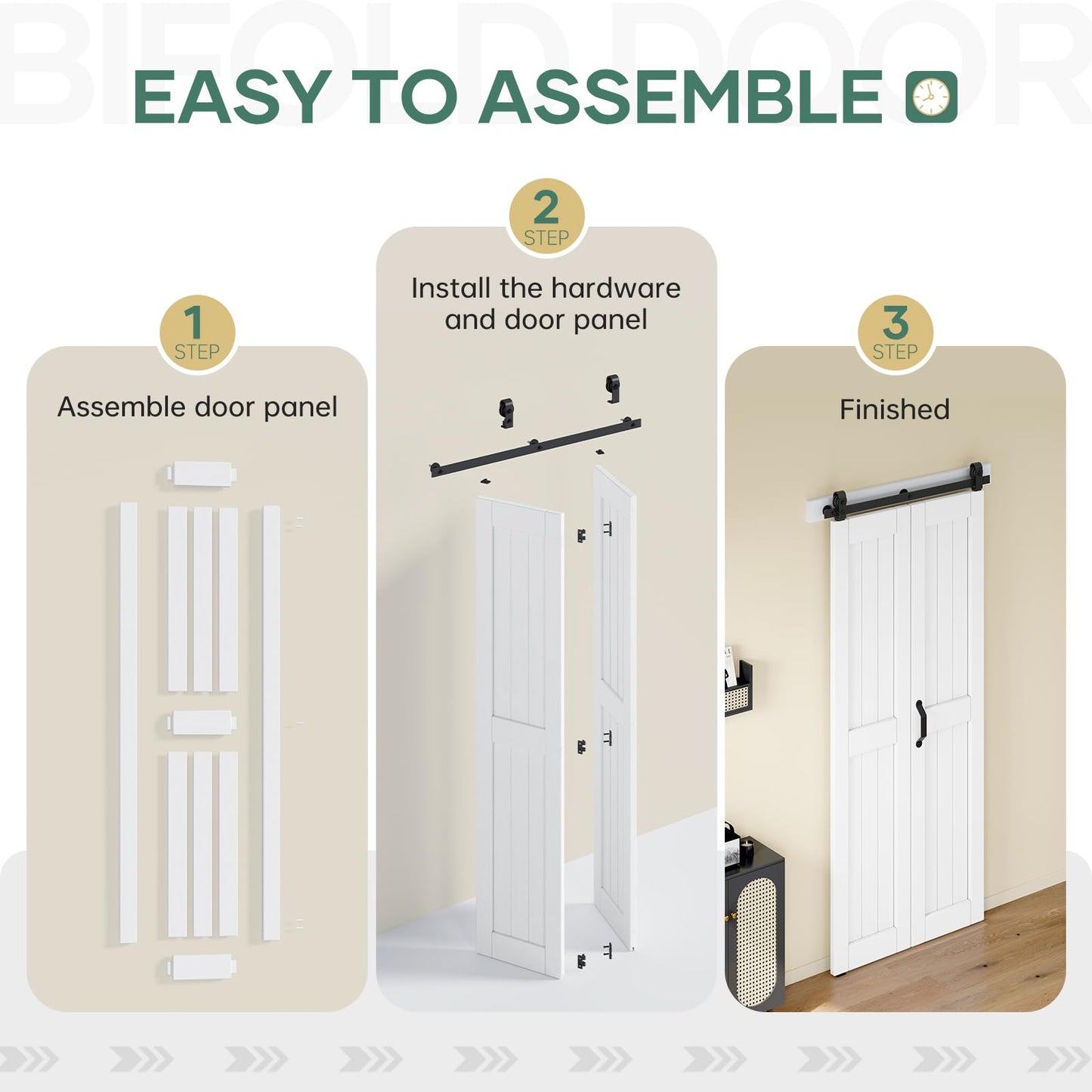 Easelife Bifold Barn Door 42'' x 84'',Bi-Fold Sliding Closet Doors with Hardware Kit Included,46'' Track Kit for 2 Doors,Waterproof, Pre-Drilled Holes Easy Assembly,White