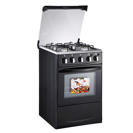 Gas Range with Double-Layer Glass Door, 4 Burners, Cast Iron Rack, 60L Capacity, Dedicated LPG