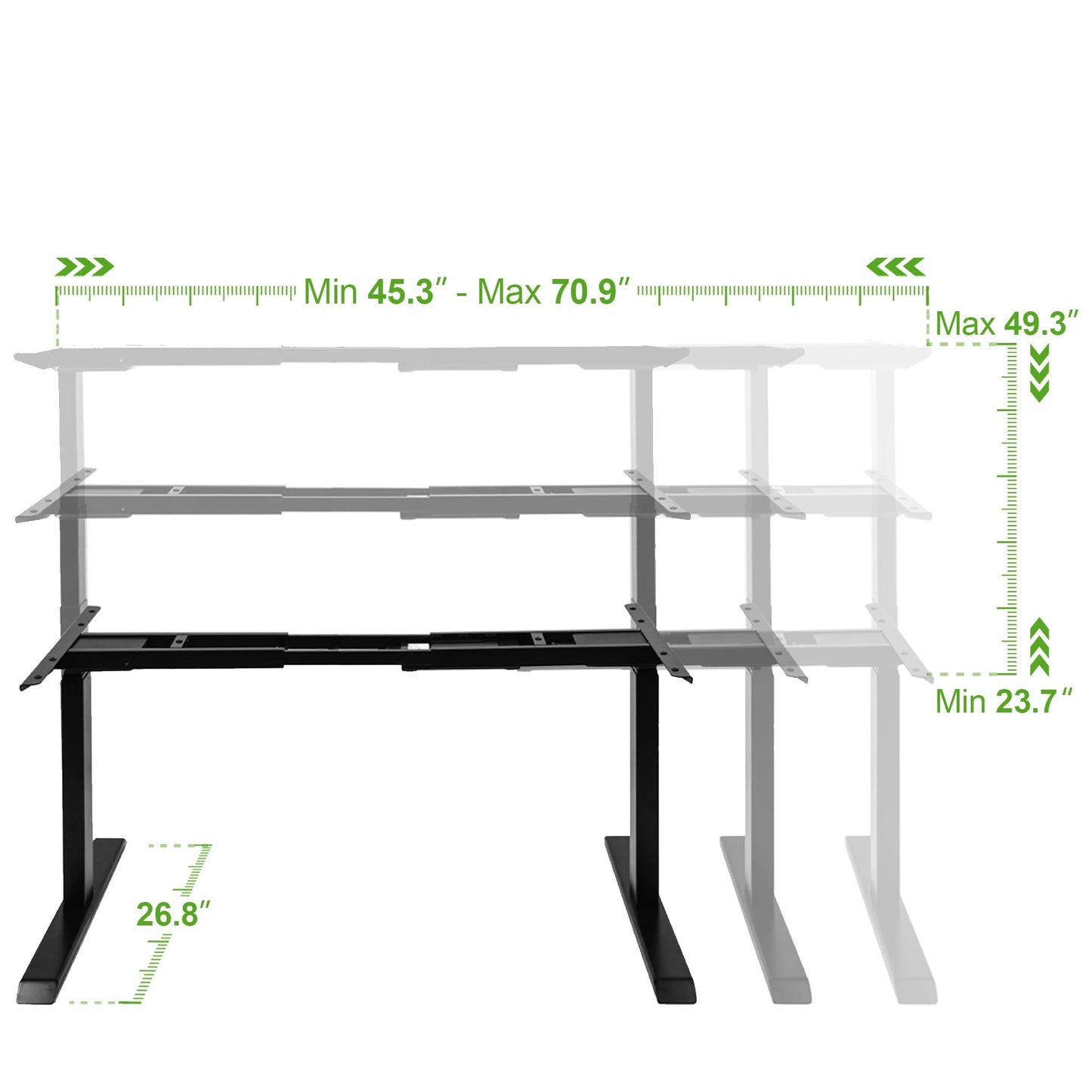 Fromann Dual Motor Standing Desk Frame 3 Tier Legs Sit Stand up Electric Height Adjustable Desk Base for Home and Office (Black)