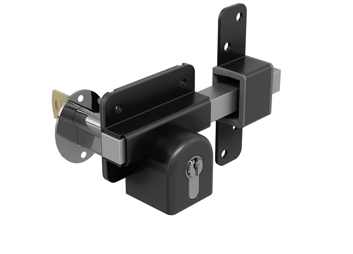 GateMate Long Throw Gate Lock, Euro Profile Keyed Both Sides Gate Lock for Sheds, Gates & Garage Doors, 316 Stainless Steel, for Wooden Gates & Doors Up to 2” Thick, Black, 5 Keys