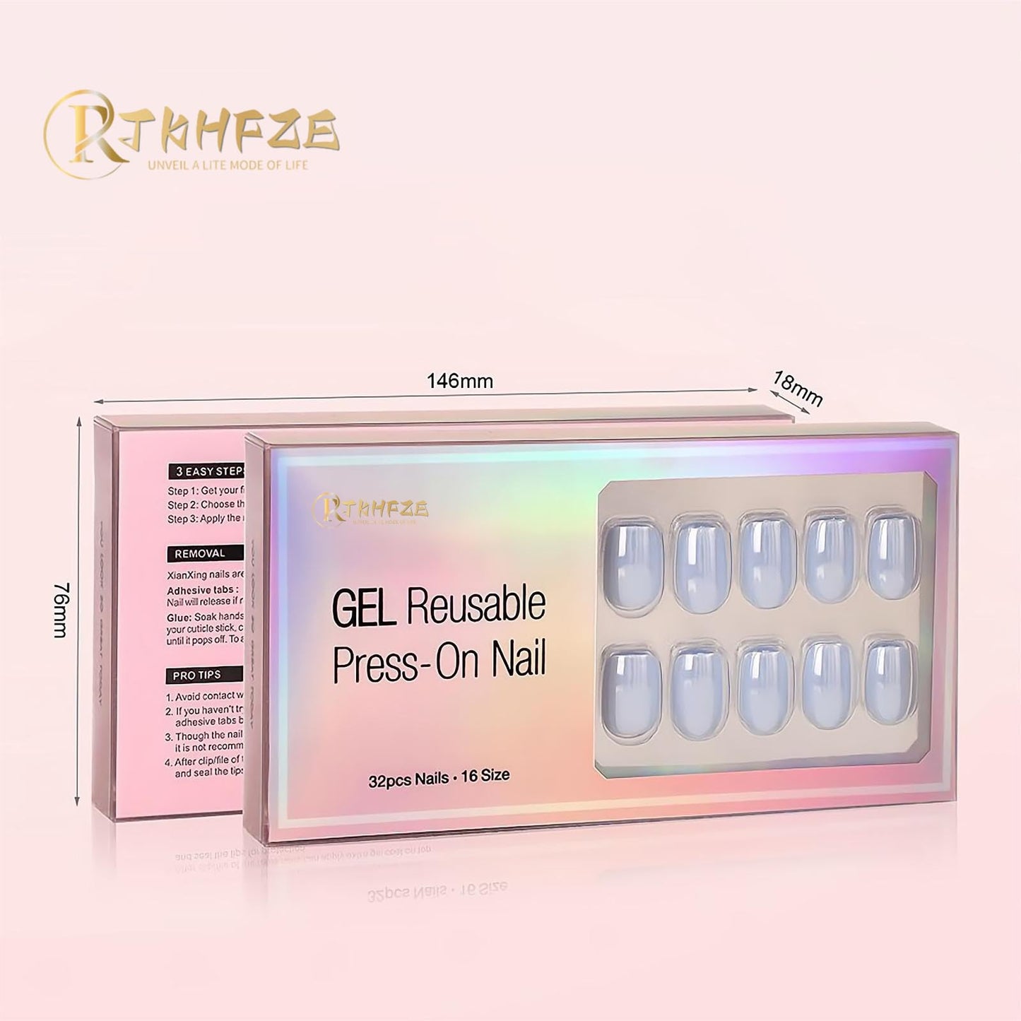 RTKHFZE Press On Nails Short - Pink Press on Nails Short Square Soft Gel Fake Nail with Nail Glue,Supremely Fit & Natural Reusable Stick On Nails in 16 Sizes - 32 Pcs False Nails Kit