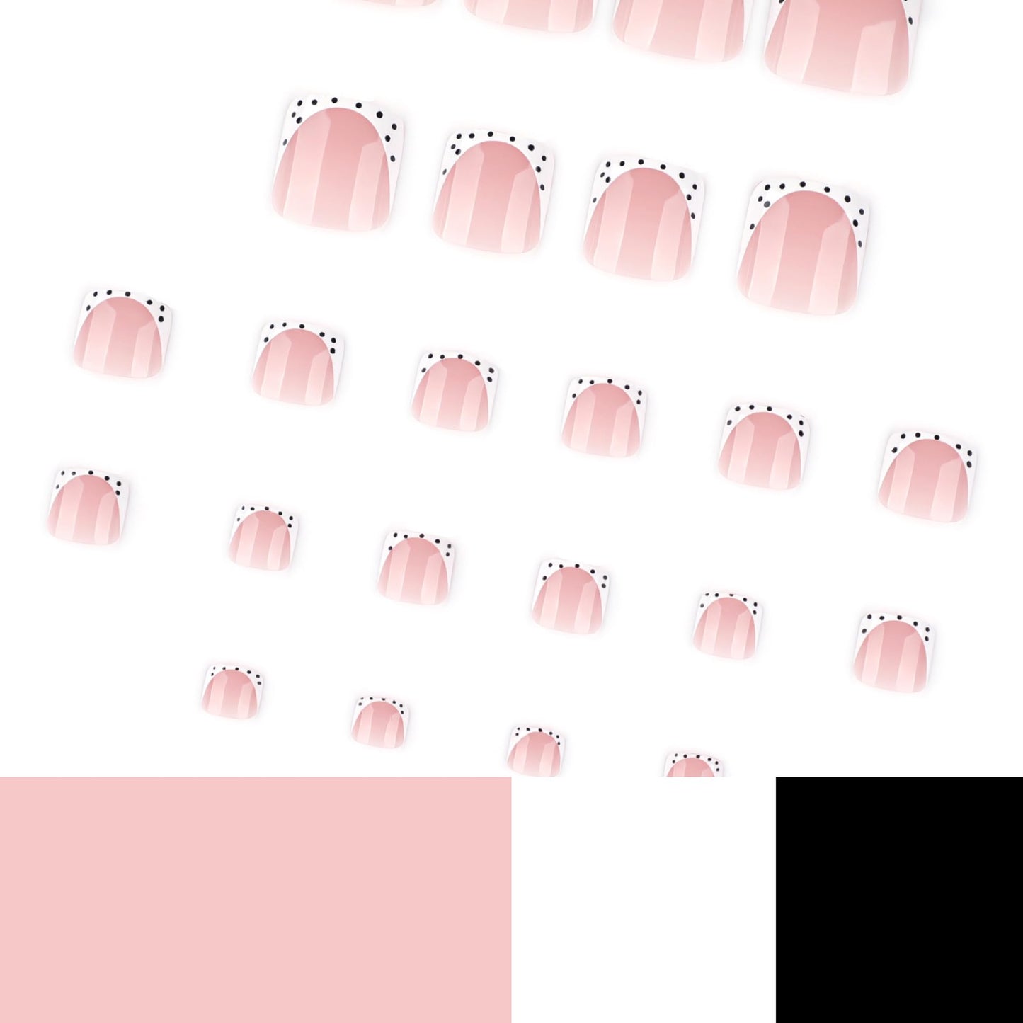 French Tip Press on Toenails White Polka Dots Fake Toe Nails Short Square False Toenails Glossy Cute Acrylic Toe Nails Full Cover Stick on Nails for Woman Nail Decoration 24Pcs