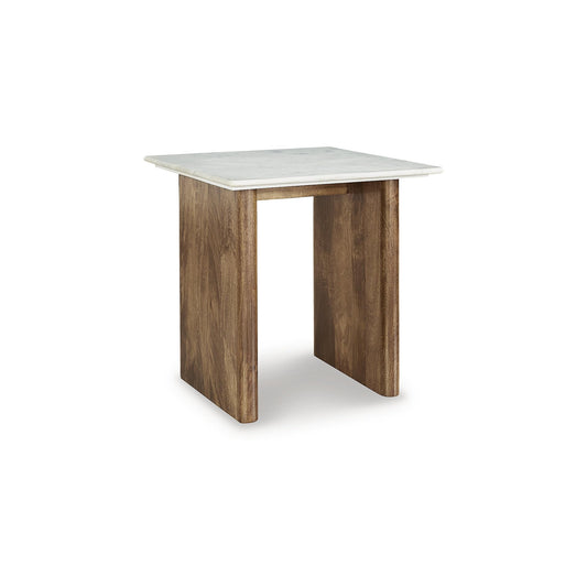 Signature Design by Ashley Isanti Modern End Table with Marble Top, White & Light Brown