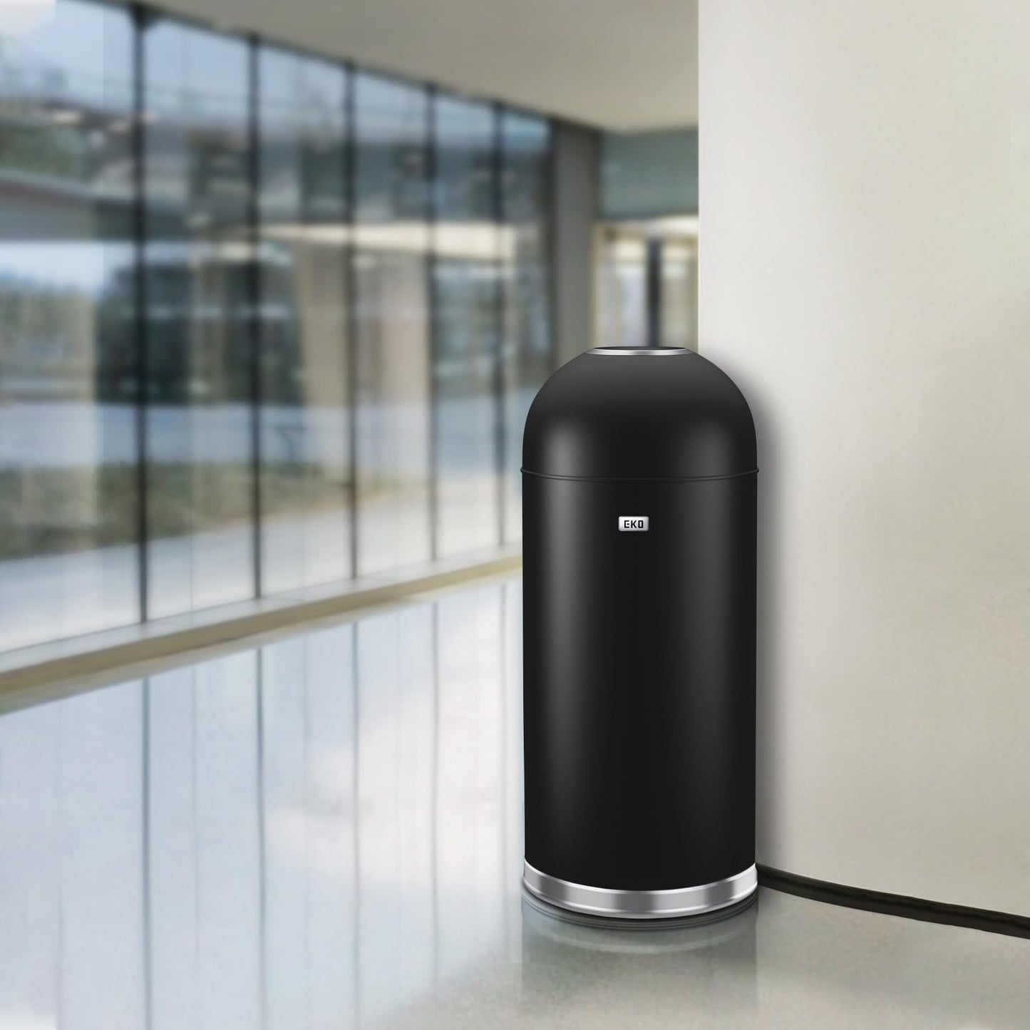 EKO Eternal 56L/15 Gallon Large Capacity Tall Commercial Trash Can, Round Open Top Waste Bin for Indoor and Outdoor, Black Steel Heavy-Duty, Durable Metal Garbage Bin for Home, Office, Restaurant