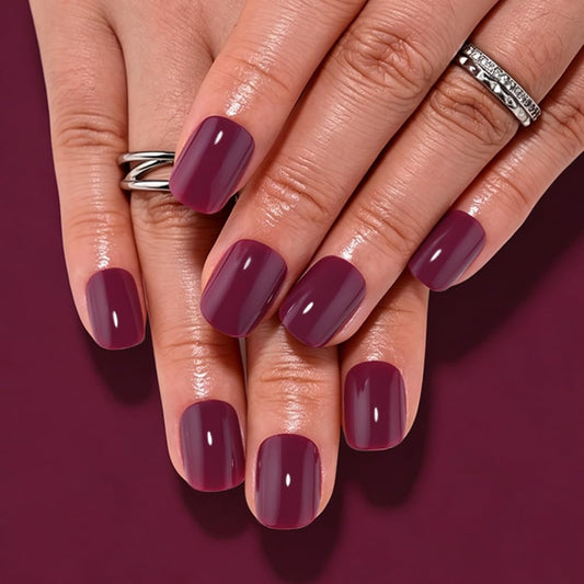 evpct Maroon Red Glossy Squoval Short Press on Nails for Women, Red Extra Short Squoval No Glue Stick on Nails with Kit, Reusable Full Cover Soft Press on Acrylic Fake Nail Salon-quality Perfectly Fit