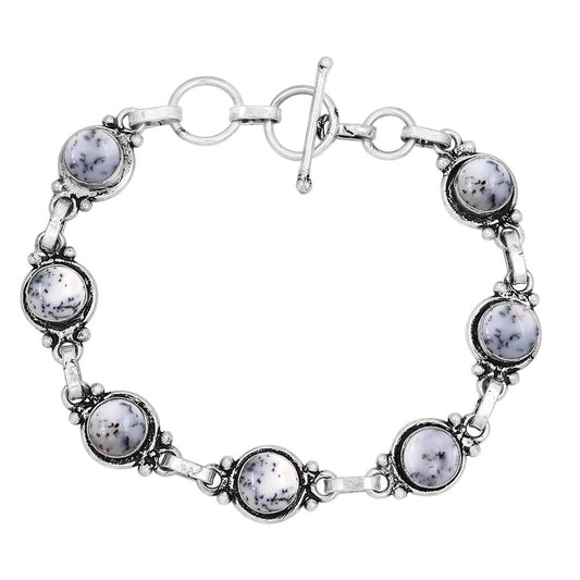 Natural Dendrite Opal 925 Silver Plated White Gemstone Bracelet for Women - October Birthstone Vintage Style Handmade Adjustable Bracelet - Mother's Day Gifts for Her