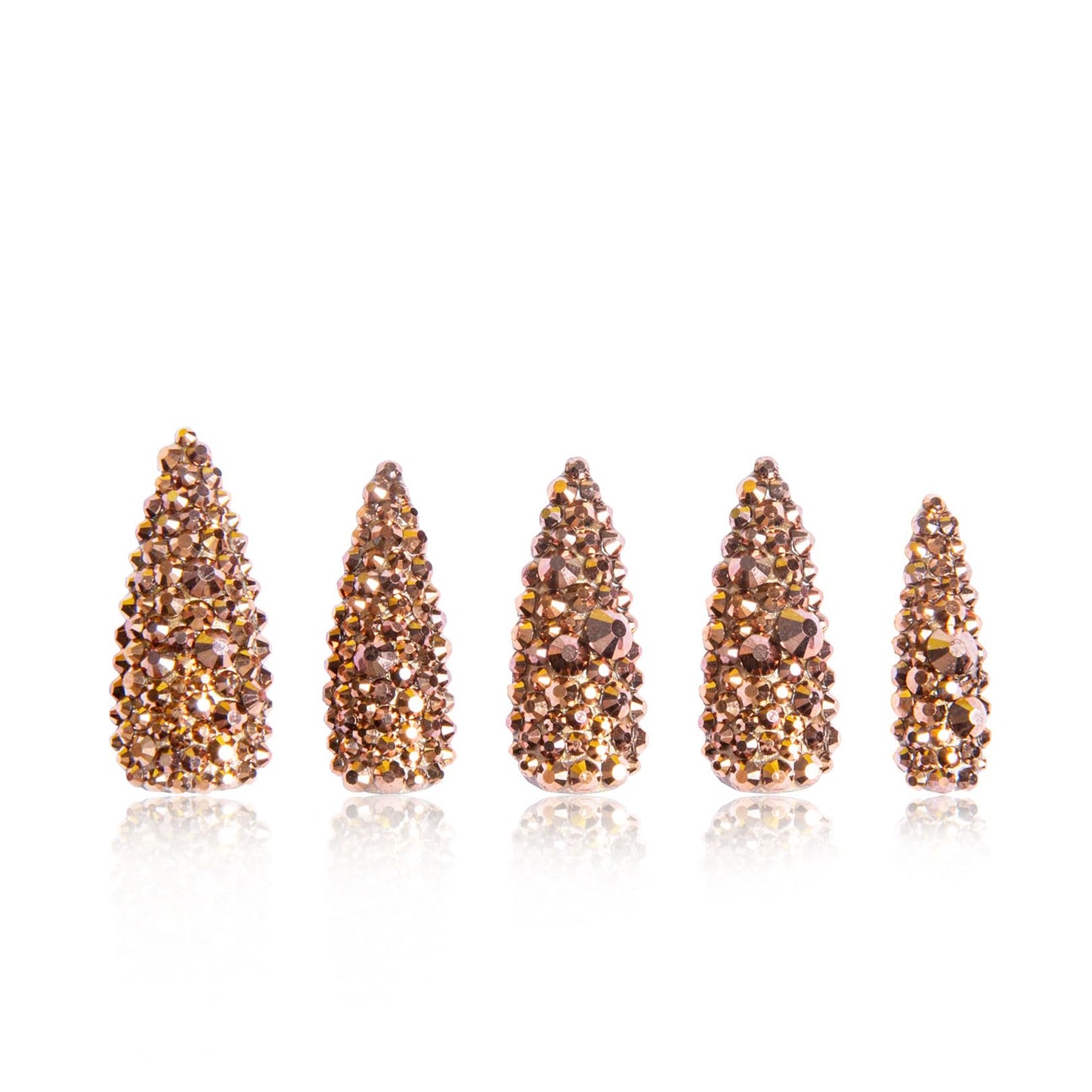 LOVFUL Press on Nails Classic Golden Rhinestone | Handmade with Full Covered Crystals | Reusable Fake Nails | Stiletto Classic Regular 1.3 in | H148-M