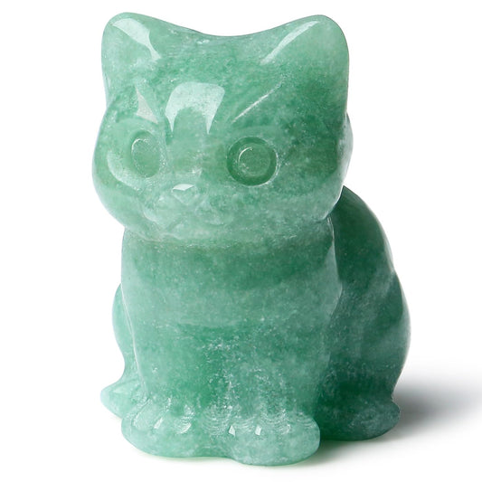 DUQGUHO Green Aventurine Cat Crystal Figurines - Lucky Cute Cat Statue for Room Desk Decor 1PC