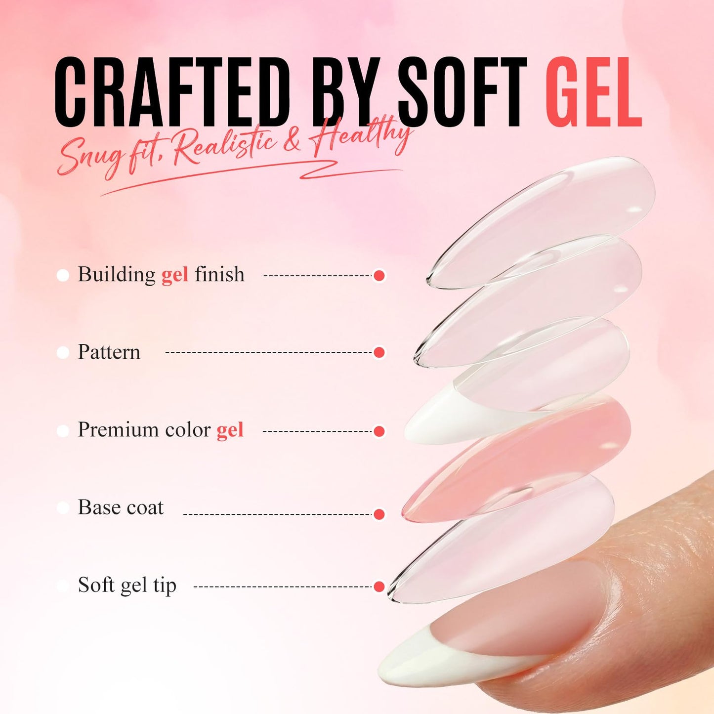 Bioday French Tip Press on Nails Medium Almond, Soft Gel Glossy Fake Nails Press on with Glue, 30Pcs Reusable Stick on Nails in 15 Sizes, Salon Quality False Nails for Women Spring Vacation DIY Gift