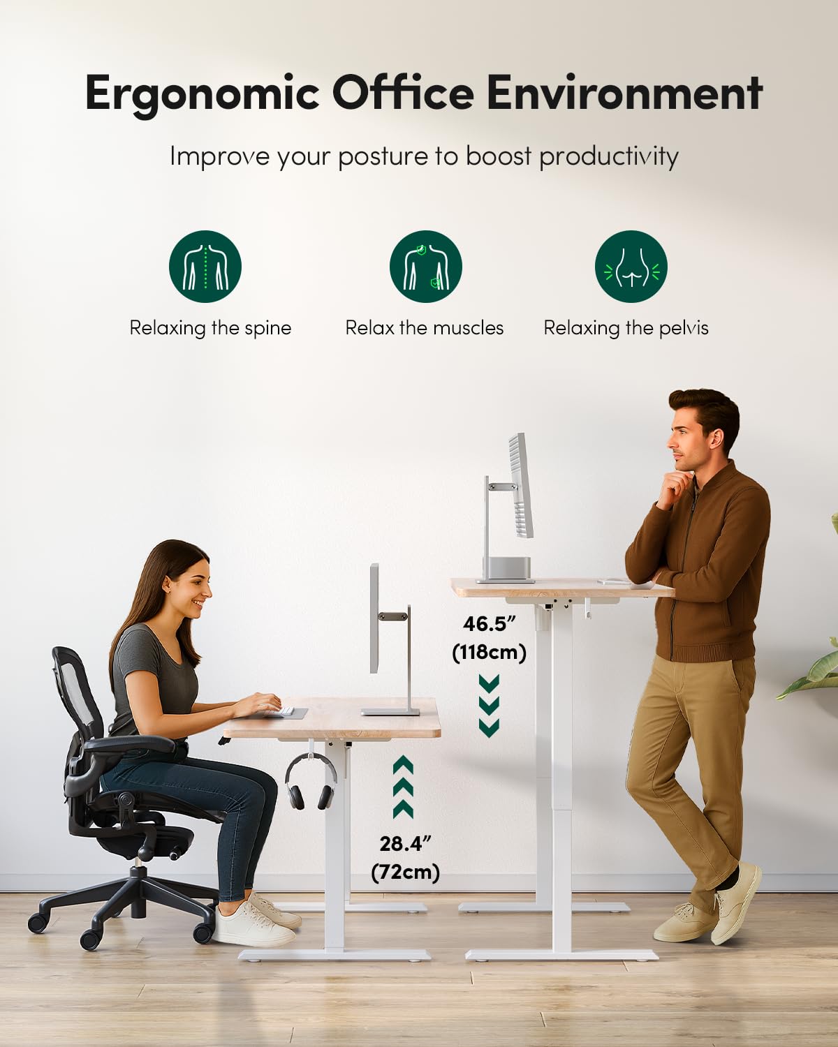 FEZIBO One-Piece Standing Desk, 48"x24" Seamless Desktop Electric Height Adjustable for Home Office, Study Rooms & Multi-Device Workstations, Maple