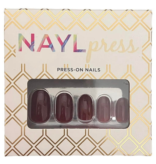 Naylpress Press On Nails - Crimson Cafe | Red Short Round Nails, Reusable | 12 Sizes, 24 Nail Set