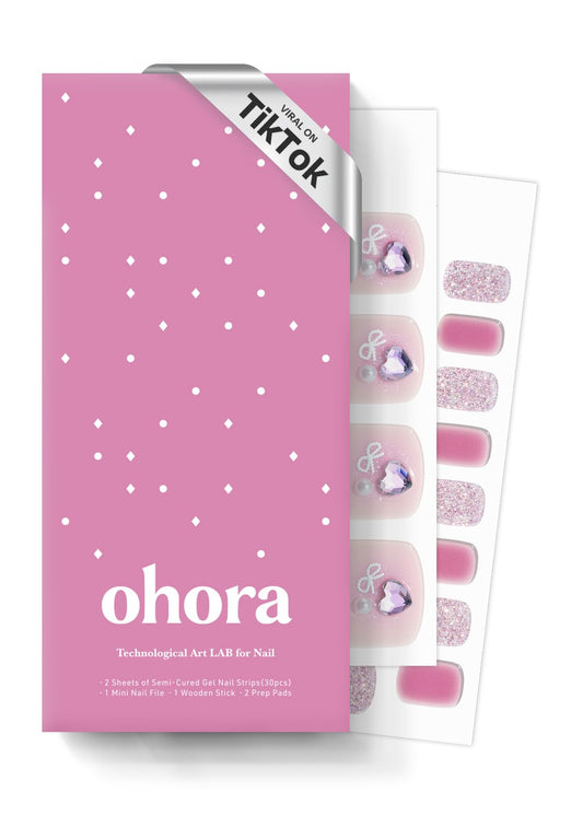 ohora Semi Cured Gel Pedi Strips (P Pink Bell) - Works with Any Lamps, Salon-Quality, Long Lasting, Easy to Apply & Remove - Includes 2 Prep Pads, Nail File & Wooden Stick