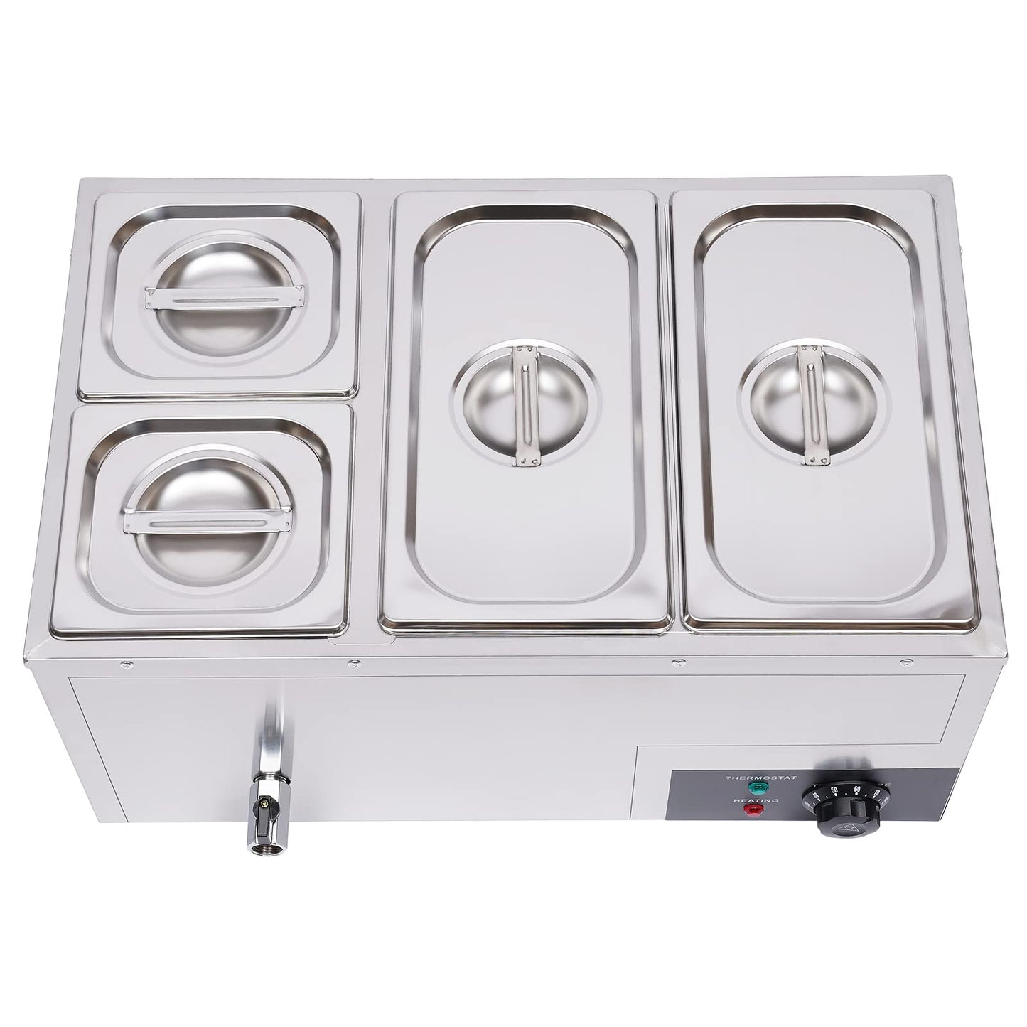 DYNAMI 110V 850W Commercial Buffet Food Warmer,Large Capacity 4 Pan(7.4QT*2+3.2QT*2) Stainless Steel Electric Countertop Steam Table with Intelligent Thermostat Design,for Parties Buffet Catering