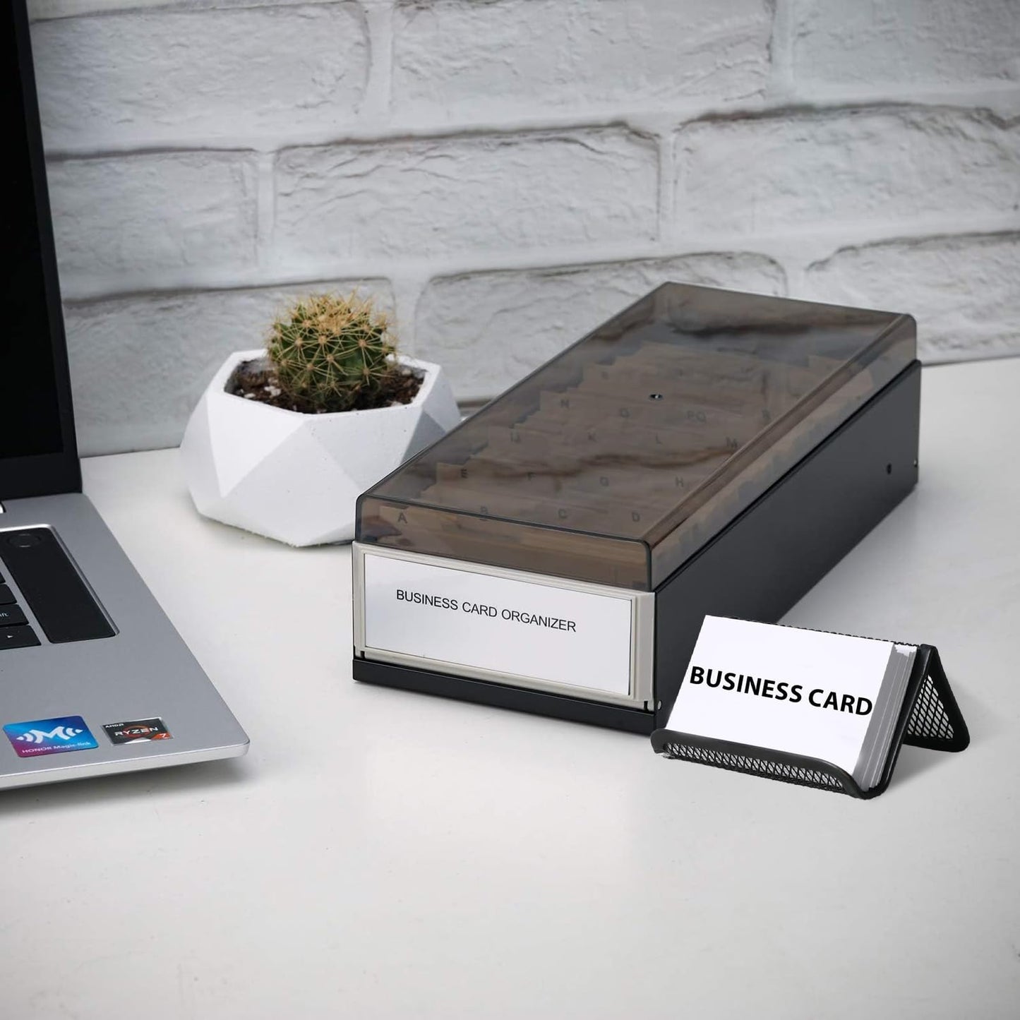 Daphilly Business Card Holder for Desk, Business Card Holder Organizer, Credit Card Organizer Case File Index Card Box Storage,with A-Z Tabs, Storage up to 800 Cards (3.5” x 2.2”), Metal Structure
