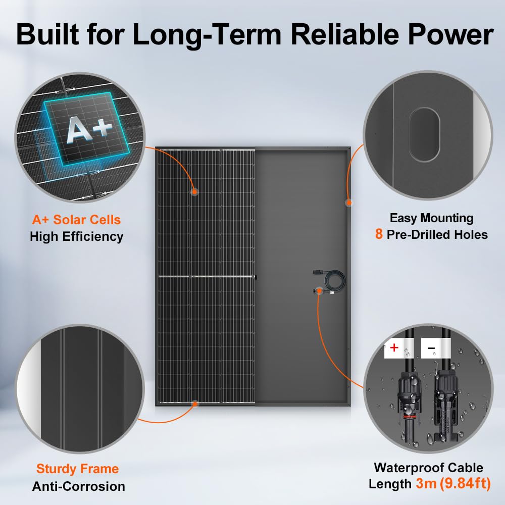 DOKIO 400W Monocrystalline Solar Panel with 31V Voltage, Designed for Charging 12/24V Devices - 3 m Cable, Ideal for Yard/Garden, Shed/Patio/Greenhouse Power, Off-Grid Battery Charging